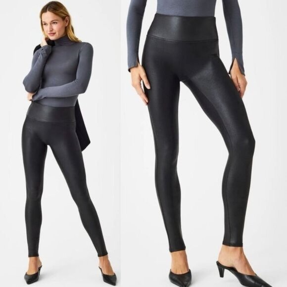 SPANX Pebble‎ Faux Leather Black leggings size Small 20186R - Picture 1 of 9